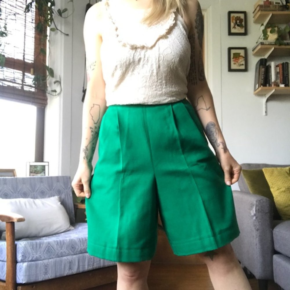 Vintage Kelly Green Tailored Culotte Shorts